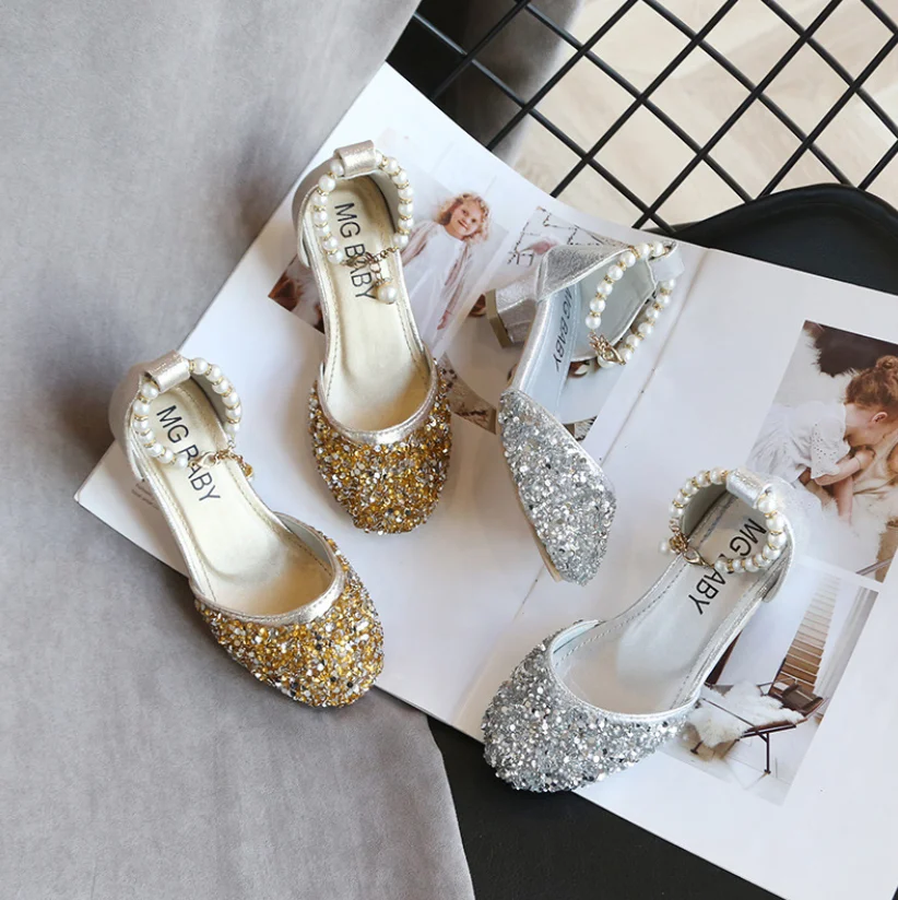 

Summer Girls High Heel Princess Sandals Children Shoes Glitter Leather Girls Kids Shoes For Party Dress Weddin Party Sneakers
