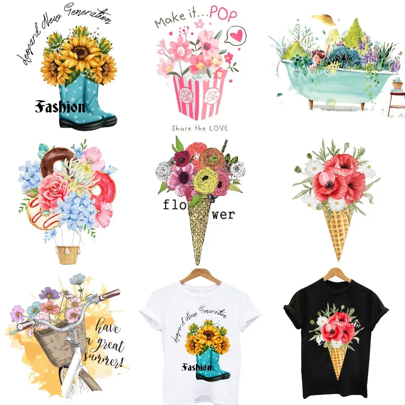 

Flower Vase Aesthetic Sunflower Patches on Clothes Iron-on Transfers for Clothing Thermoadhesive Patches Thermal Stickers Patch