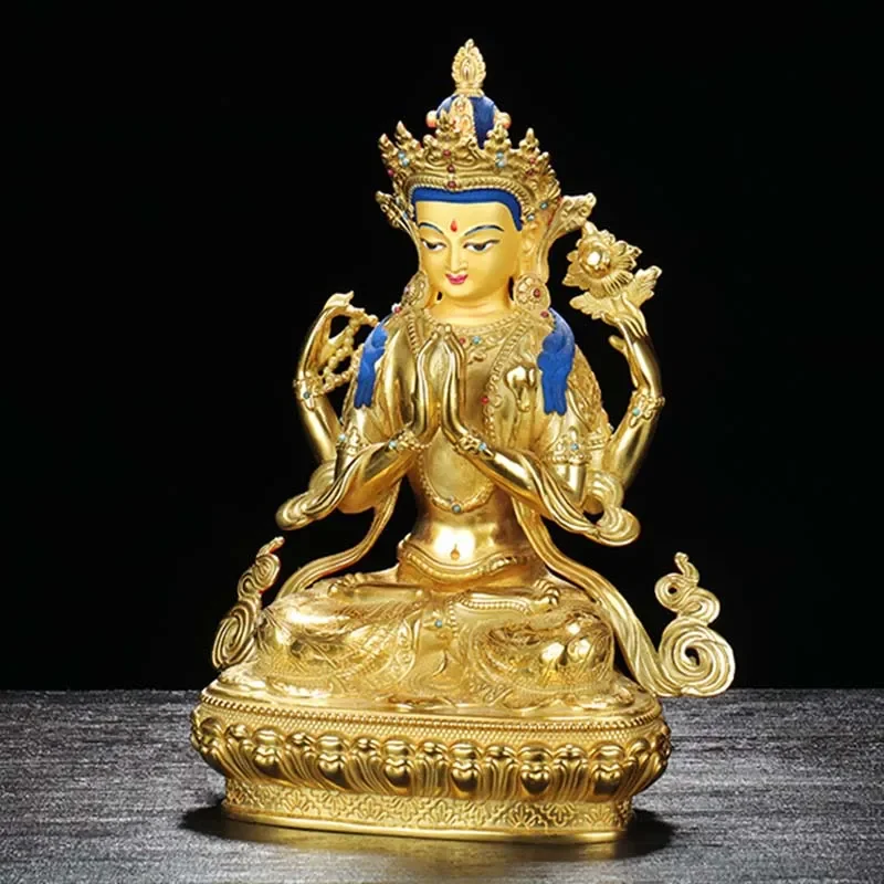 

GOOD quality Gilding Buddha statue Asia Nepal Tibet temple bless safe healthy good luck Bodhisattva Four arm GUAN YIN buddha