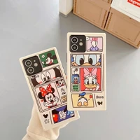 new mickey minnie donald duck phone cases for iphone 13 12 11 pro max mini xr xs max 8 x 7 soft leather silicone square cover