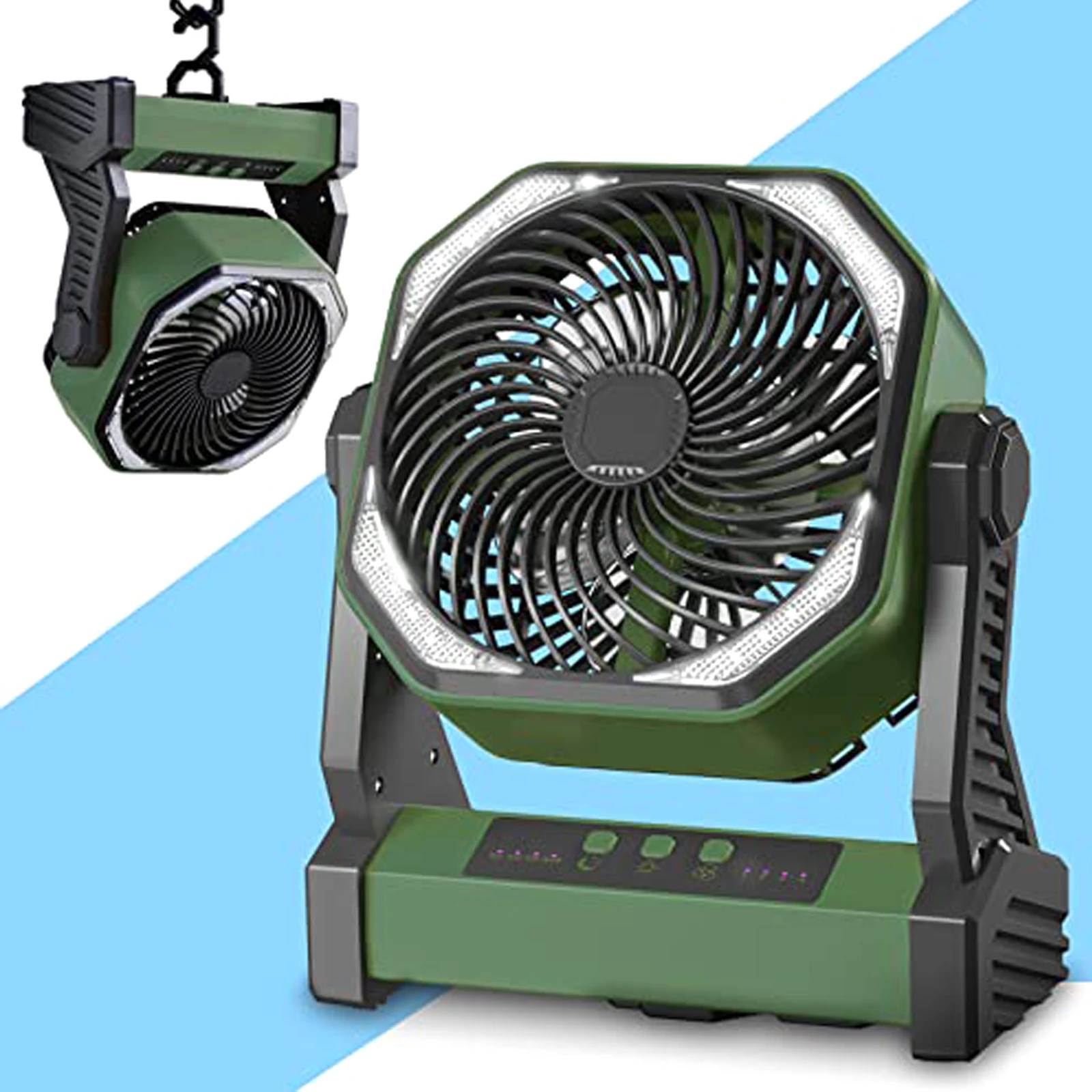 

20000mAh D12 Green Camping LED Fan with Light,Rechargeable Battery Powered Outdoor Tent Fan with Light