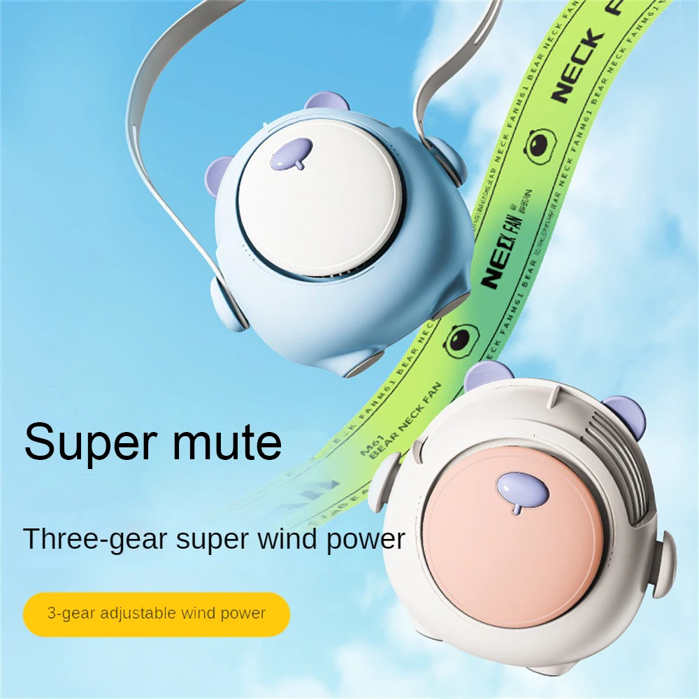 

Hanging Neck Cooler For Outdoor Sports Cute Electric Fan Hanging Neck Rechargeable Mute Neck Hanging Fan Small Fan Cartoon