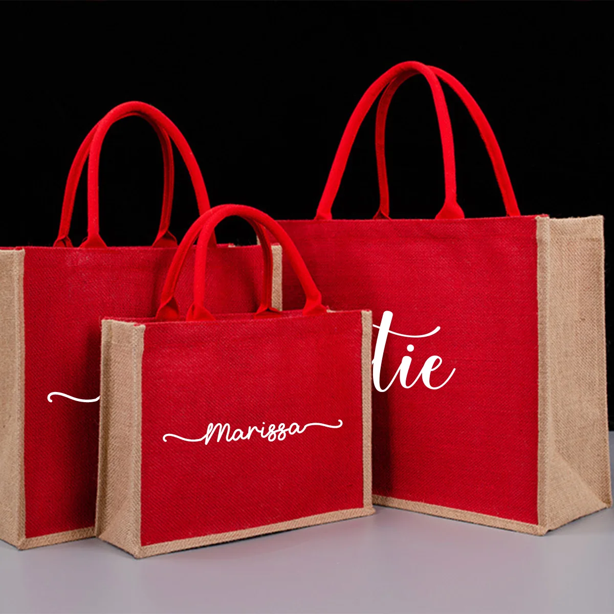 

Personalized Red Burlap Tote Bag, Custom Bridesmaid Tote Bags, Monogram Beach Tote Bag with Name, Custom Wedding Tote