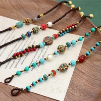 vintage handmade beaded bracelet turquoise coral beads copper beads hand woven tibetan ethnic style bracelets jewelry boho