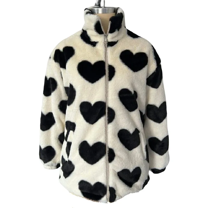 Lovely Wind Stand Collar Hundred Casual Jacket Female 2022 Autumn and Winter Down Thickening Loose Love Plush Cotton Clothing