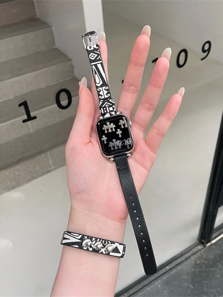 Leather Strap Set Loop For Apple Watch Band 7 SE 6 5 4 3 2 Retro Animal Texture Strap For iWatch 41mm 45mm 40 38 mm Belt Correa