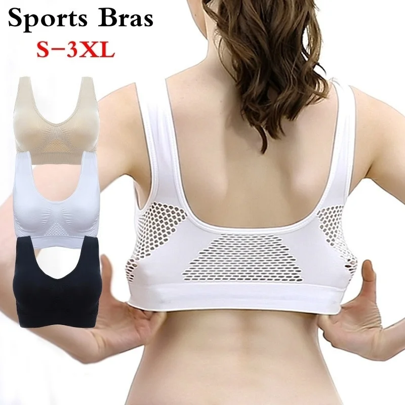 

Women Breathable Sports Vest Bra Large Size Absorb Sweat Shockproof Padded Sports Top Athletic Gym Running Fitness Sports Tops