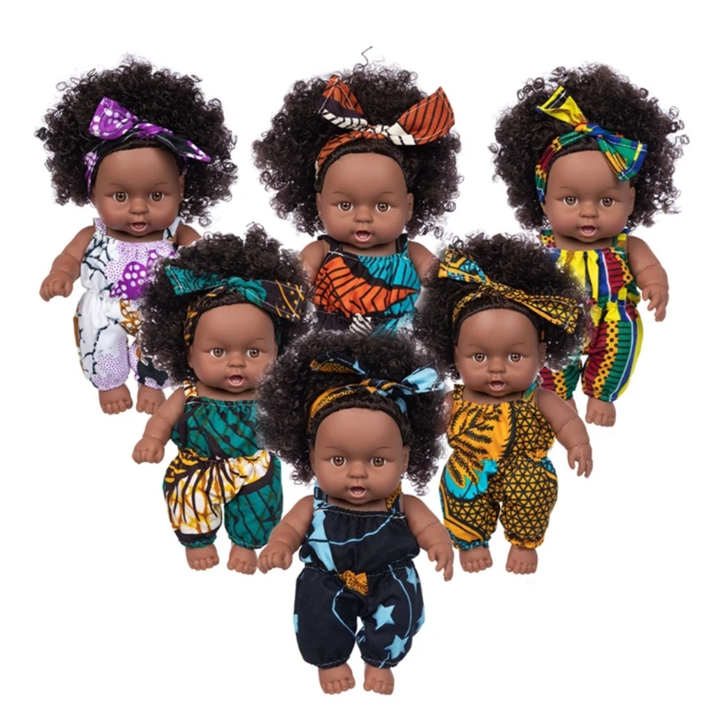 African Black Baby Toy with Curly Hair Christmas Simualtion 