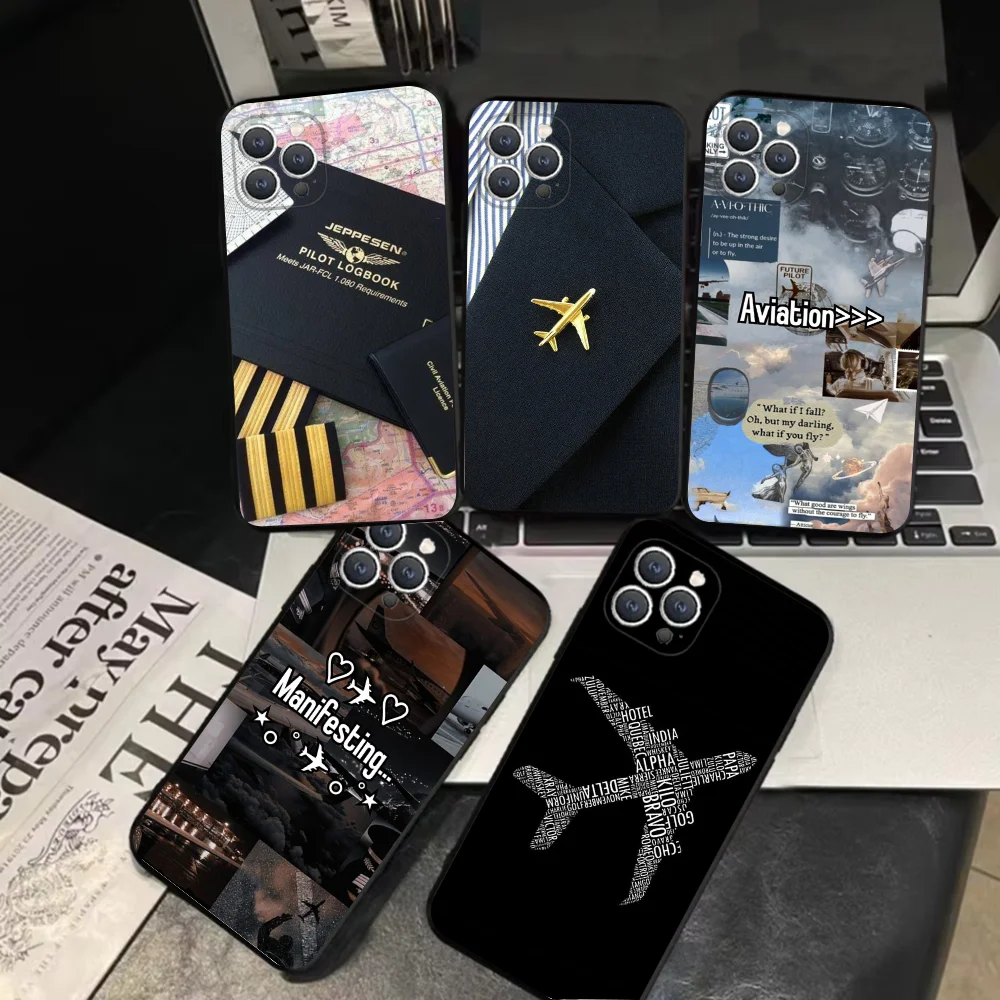 Airplane Pilot Epaulette Phone Case For iPhone 16 15 14 13 12 11 Pro X XS Max XR Plus Mini Soft Black Cover