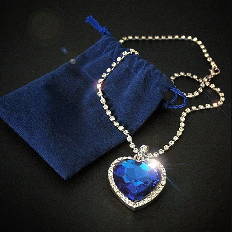 

Titanic Heart of Ocean Blue Love Forever Pendant Necklace + Velvet Bag