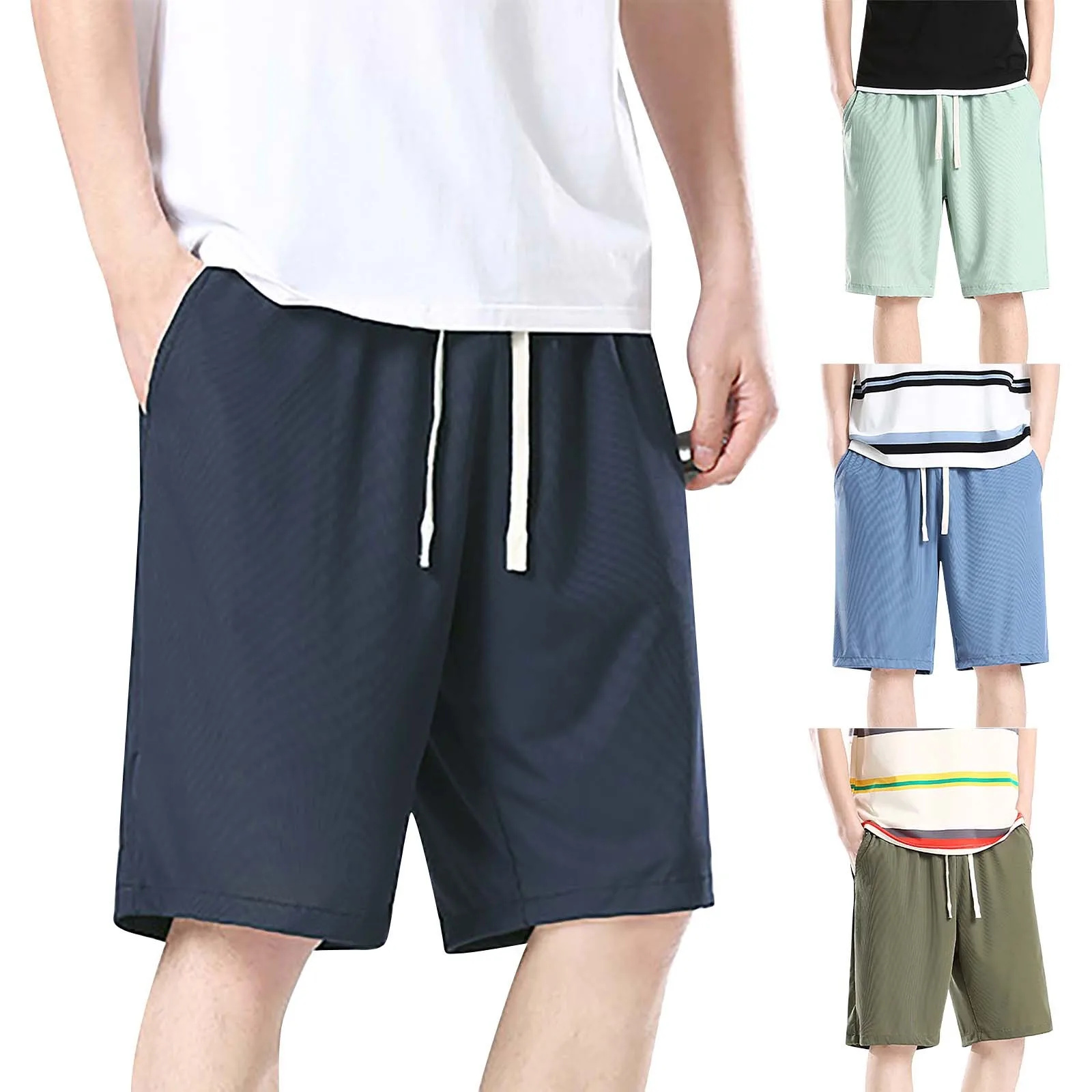 

House Boy Men'S Summer Ice Silk Shorts Thin Loose Large Sport Capris Casual Pants CaprisMen'S Summer Ice Workout Mesh Shorts