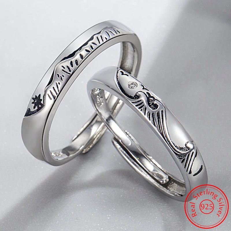 

925 Sterling Silver New Woman's High Quality Fashion Jewelry Mountains And Seas Couple Ring For Men XY0334