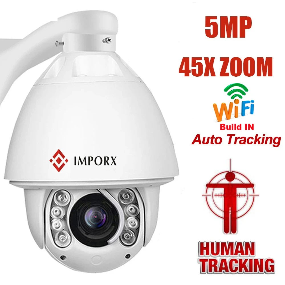 

5MP 45X Optical Zoom Auto Track PTZ IP Camera Wireless WIFI AI Humanoid Detection Recognition Tracking Surveillance