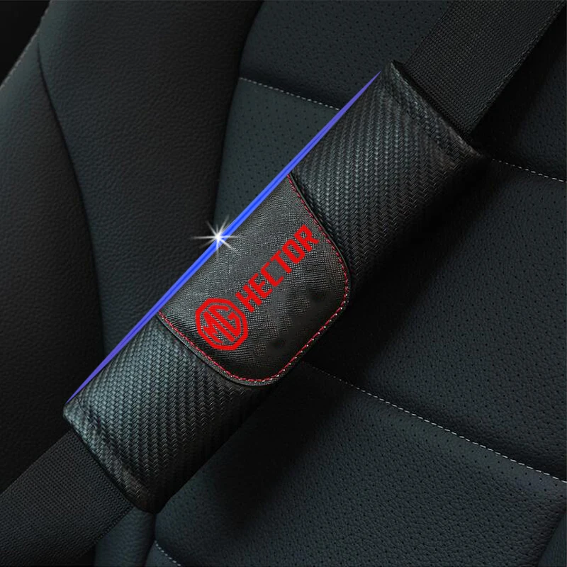 

2pcs Carbon Fiber Leather Car Seat Belt Cover Cushion for MG Hector Shoulder Protection Pad Car Decor Accessories Interior