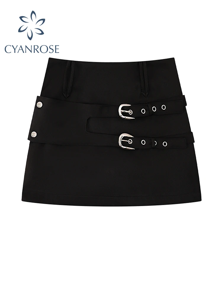 

2023 Women's Black Gothic Skirt 90s Streetwear A-line Mini Skirt Korean Style High Waist Y2k Harajuku Vintage Goth Skirt Clothes