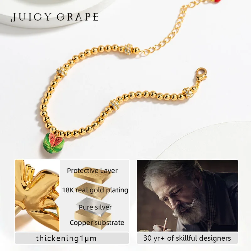 Женский браслет с эмалью подвесками в виде виноградных фруктов