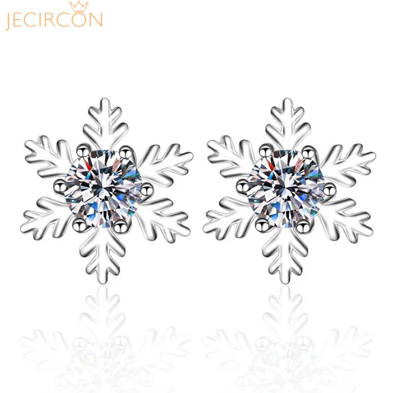 

JECIRCON 0.3/0.5ct Moissanite Stud Earrings for Women Personality Original Snowflake Ear Accessories 925 Silver Diamond Jewelry
