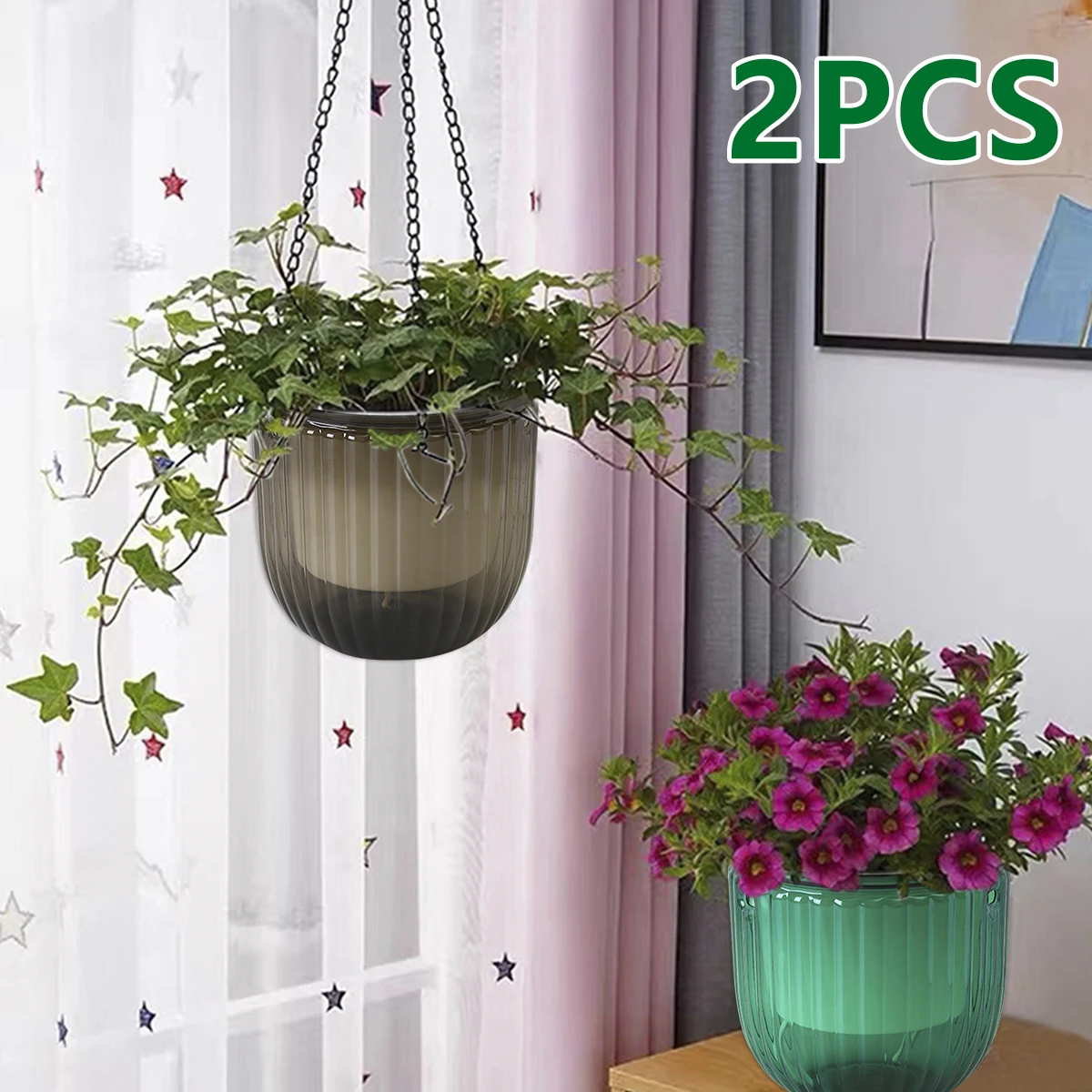 

2Pcs Self Watering Hanging Planter Flower Pot with 12 Drainage Holes Plant Hanger Visible Water Level for Garden Indoor Outdoor