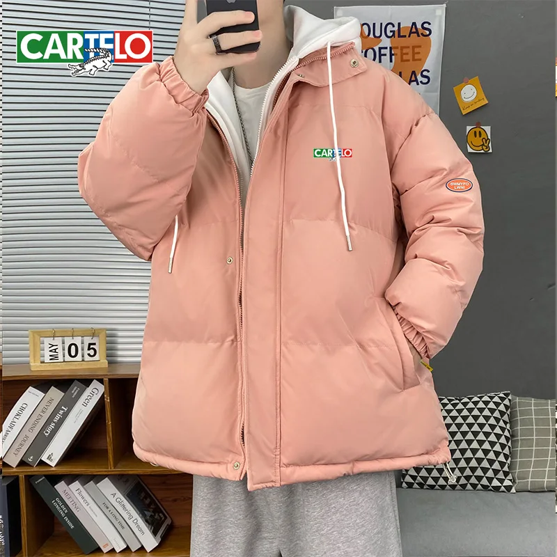 Cartelo brand fake two-piece cotton clothes boys tide brand youth stitching Korean version trend winter thickened padded jacket