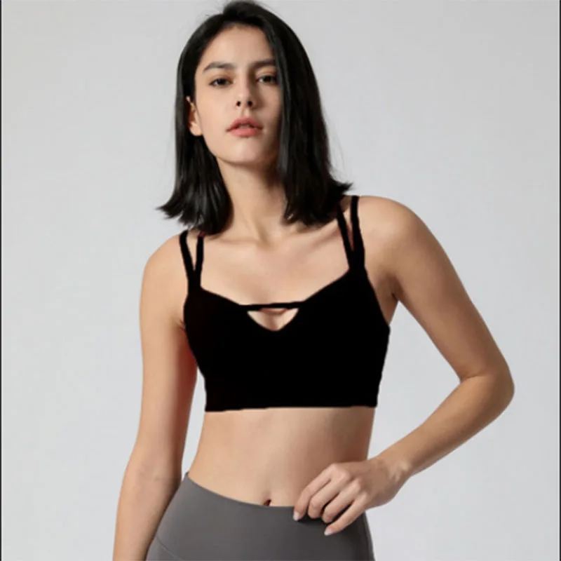 

High Support Women Running Gym Crop Top Fitness Underwear Sports Bra Push-up Back Cross Thin Shoulder Strap Blouse