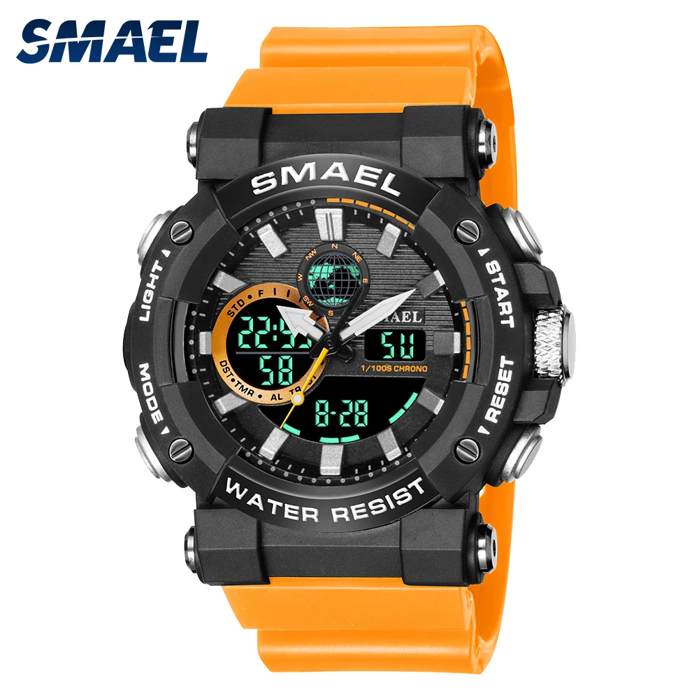 

Sport Watches SMAEL Quartz Digital Clock Alarm Stopwatch Week Display LED Light Wristwatches 8048 Men Watch Waterproof Clocks