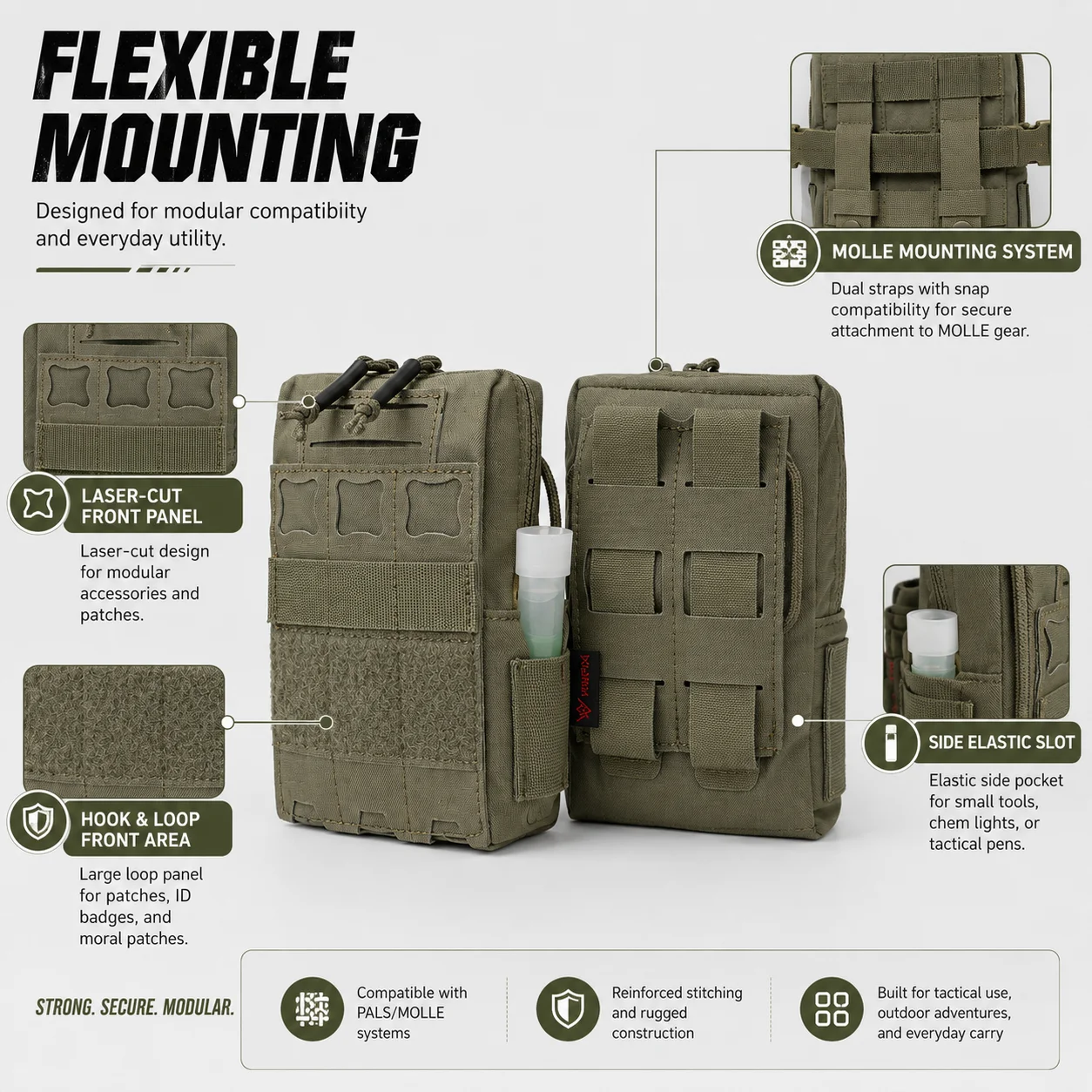 Фото Тактический универсальный подсумок MOLLE, совместимый с EDC, лазерной резки, с органайзером, компактная сумка для хранения для активного отдыха №5