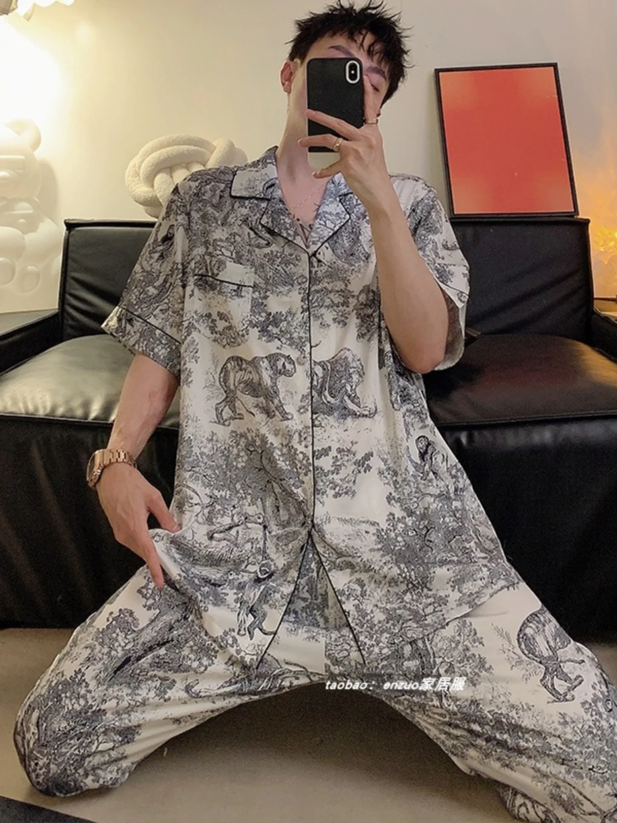 Мужская Летняя тонкая крутая Новинка 2024 брюки с коротким рукавом чернильный