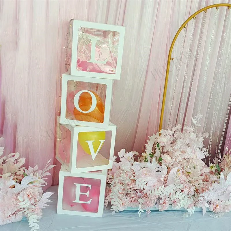 

Transparent Alphabet Name Box Birthday Balloon Box Wedding Globos 1st Birthday Party Decoration Kids Latex Balloon Baby Shower