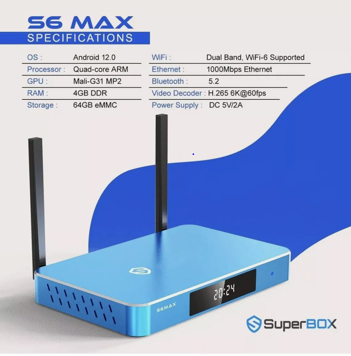 Фото Горячее предложение КУПИТЬ 4 ПОЛУЧИ 2 SuperBox S6 Max, 6K Ultra HD с премиум-классами - голосовой пульт дистанционного управления №1