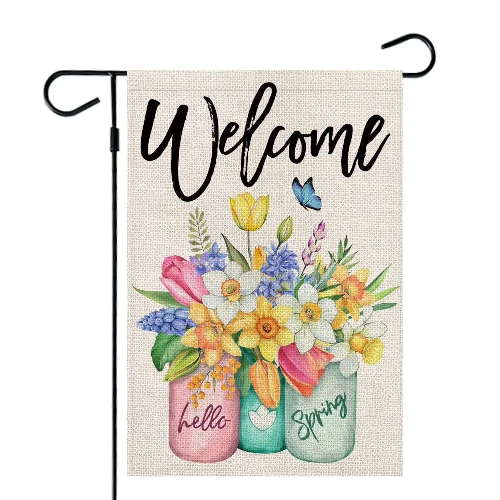 

Spring Garden Flag Floral Mason Jar 12×18 Inch Double Sided for Outside Vertical Holiday Seasonal Welcome Yard Flag