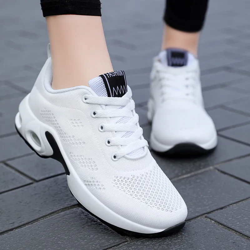 

Кроссовки женские из дышащего сетчатого материала, повседневная спортивная обувь для ходьбы, плоская подошва, теннисные туфли, белые
