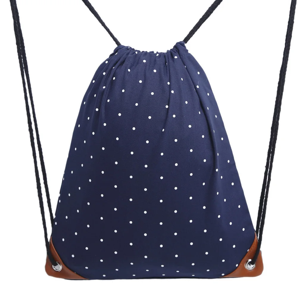 

Women Backpack Multifunctional Polka Dot Sack Shopping Print Soft Canvas Storage Outdoor Lightweight Drawstring Polyester Pouch