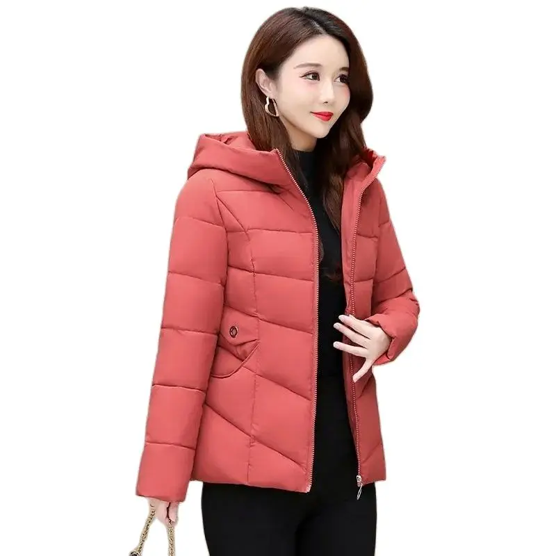 

2022 Fashion New Autumn Winter Women's Parka Slim Short All-match Casual Jackets Long Sleeve Zipper Hooded Outwear Solid Coats