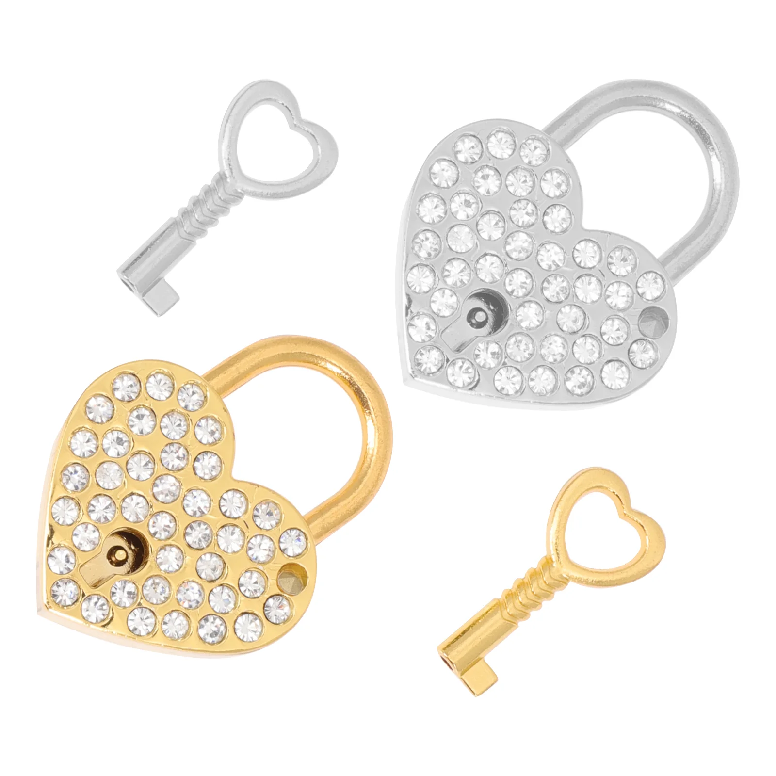 

Lock Heart Padlockkey Mini Shaped Love Keys Small Rhinestone Couple Metalvintage Locket Chain Box Jewelry Suitcase Wish Baggage