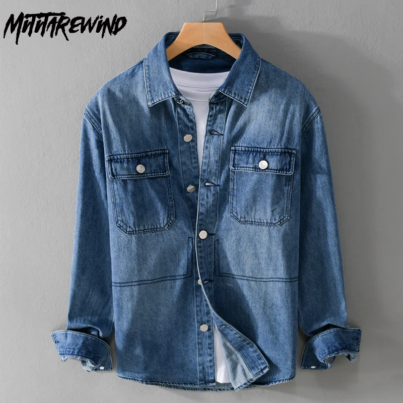 

Рубашка мужская джинсовая с длинным рукавом, свободная повседневная моторубашка из денима в стиле ретро, Модная молодежная джинсовая одежда, весна-осень