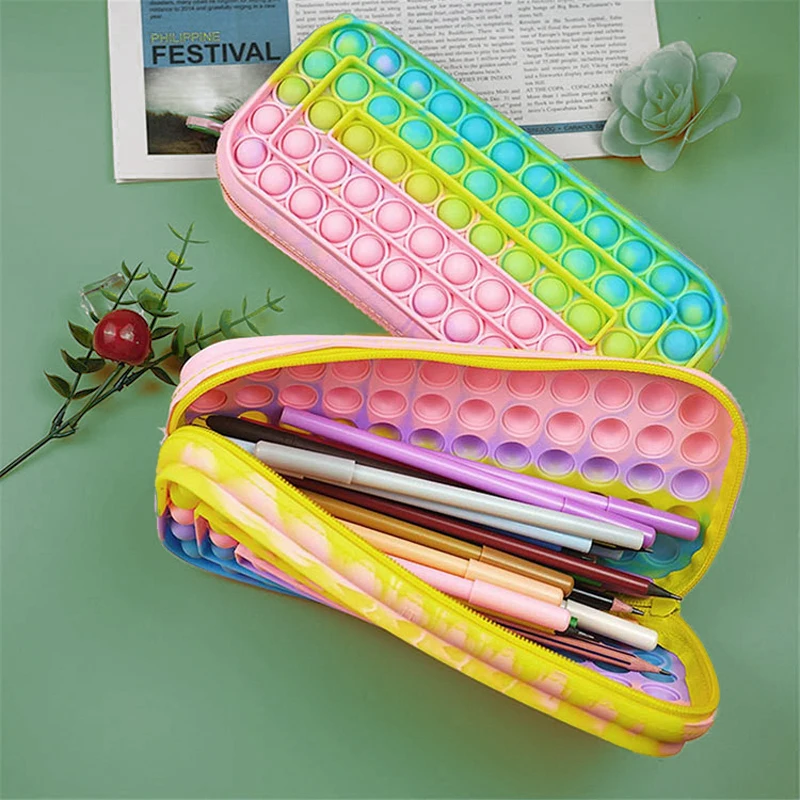 

Чехол для карандаша с пузырьками, силиконовый цветной чехол для карандашей, игрушка-антистресс, сенсорные детские развивающие игрушки, рас...