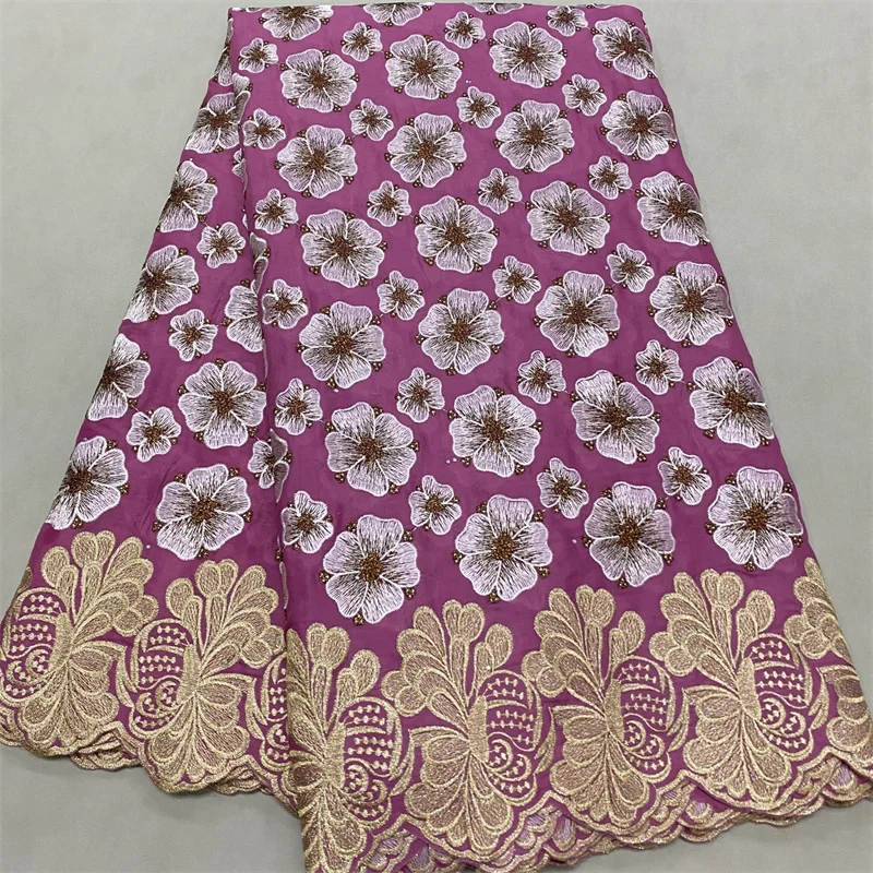 

5 Yard Swiss Voile Lace Fabric Latest Heavy Beaded Embroidery African 100% Cotton Popular Dubai Style For Party Cloth Material