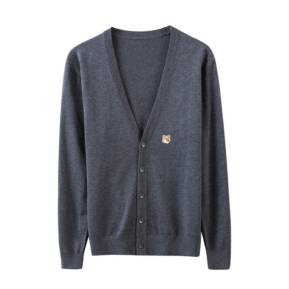 

Роскошный брендовый шерстяной кардиган Maison Fox с вышивкой и логотипом, мужское облегающее повседневное пальто, свитеры в английском стиле