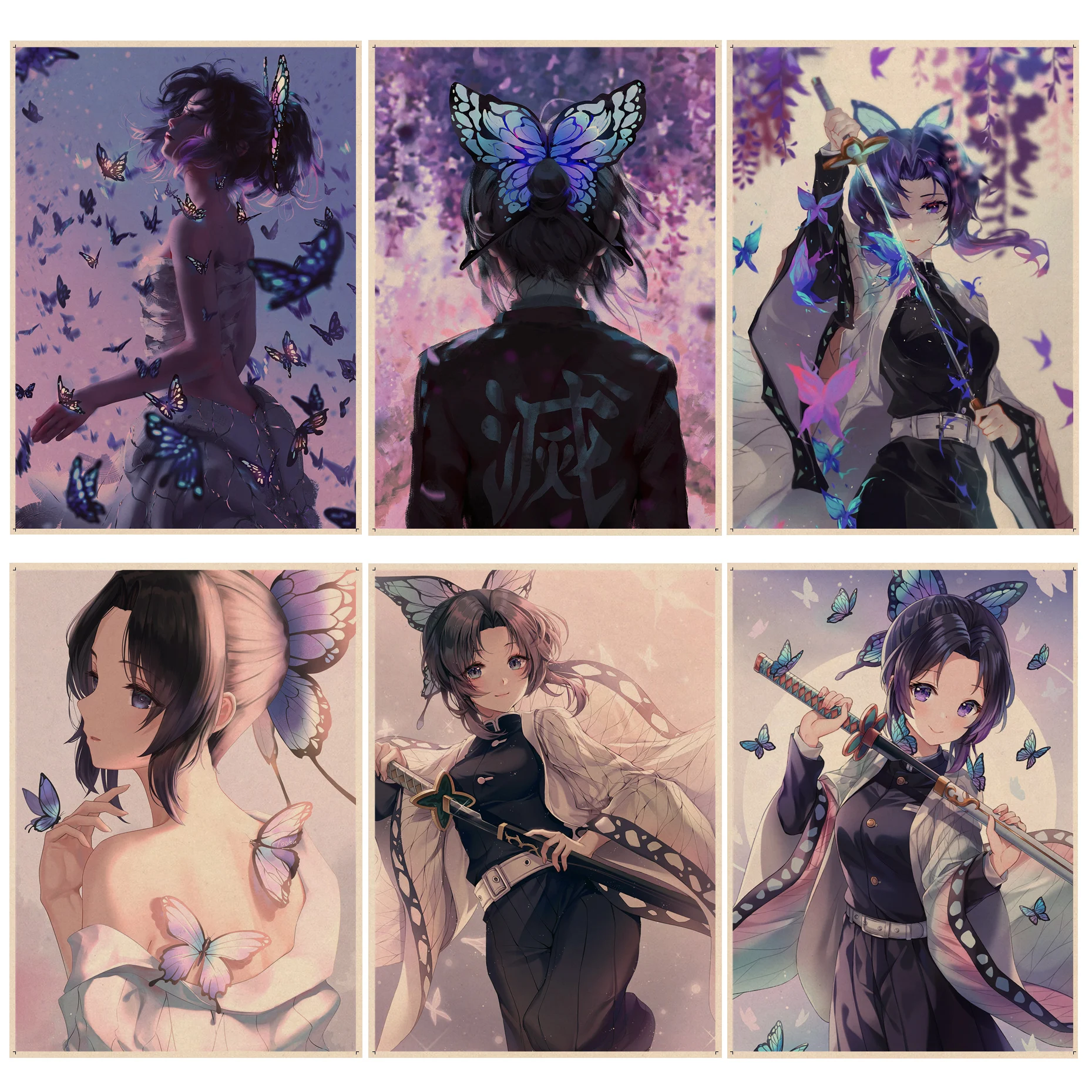 

Demon Slayer Kochou Shinobu DIY Poster Wall Art Retro Posters For Home Nordic Home Decor