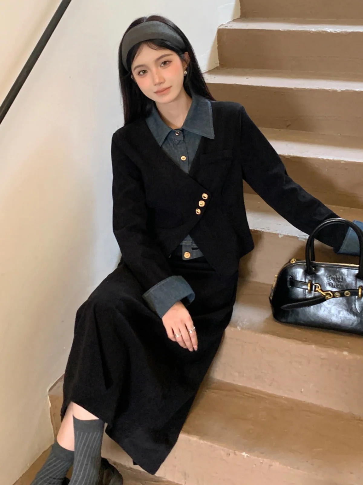 Оригинальный комплект из двух предметов в стиле Одри Хепберн: Молодежное платье