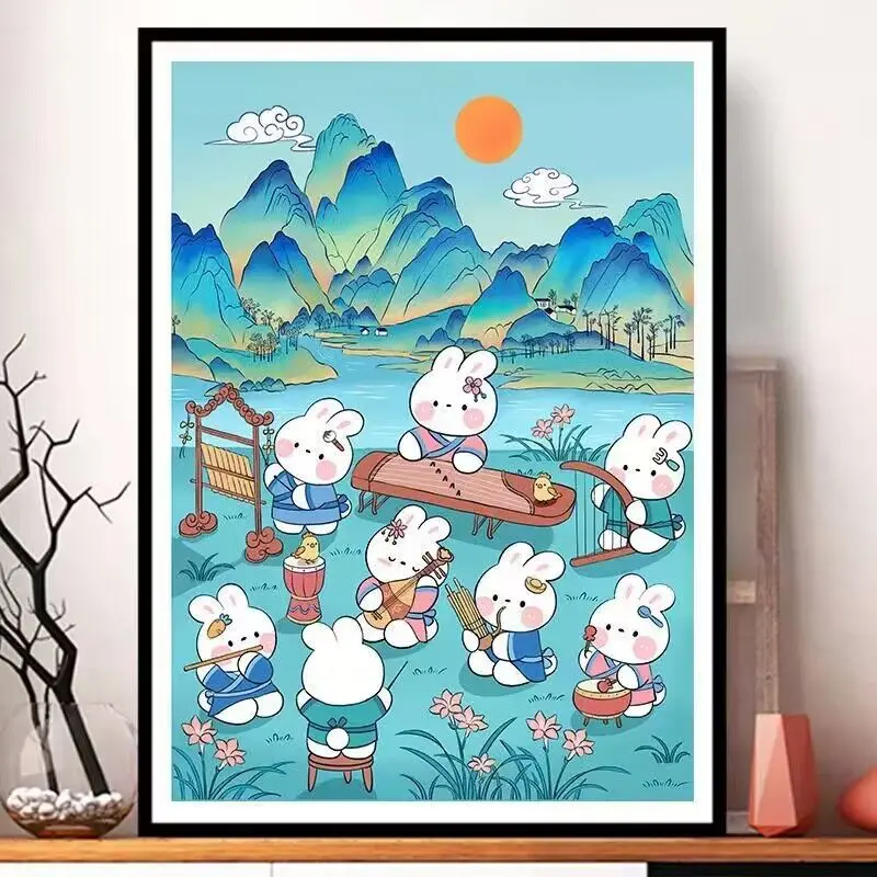 

Набор для вышивки кроликами, вышивка крестиком «сделай сам», Набор для вышивки с узорами, Китайская вышивка крестиком, напечатанная на холс...