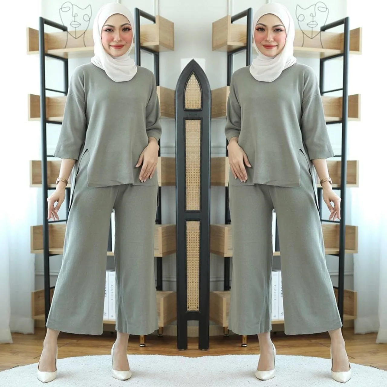 2023  Muslim Sets Muslim Fashion Abaya Islam Abaya Dubai New Middle Eastern Muslim Women's Wide-leg Pants Two-piece Set
