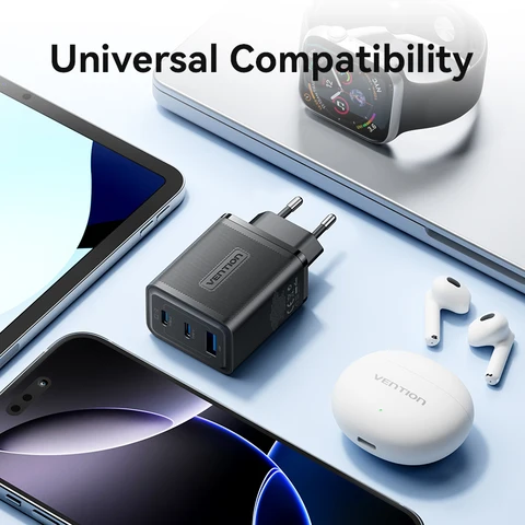 Зарядное устройство Vention 65W GaN с быстрой зарядкой Type-C PD3.0 QC4.0 USB для iPhone 17 16 15, Xiaomi, мобильных телефонов, ноутбуков – быстрое зарядное устройство