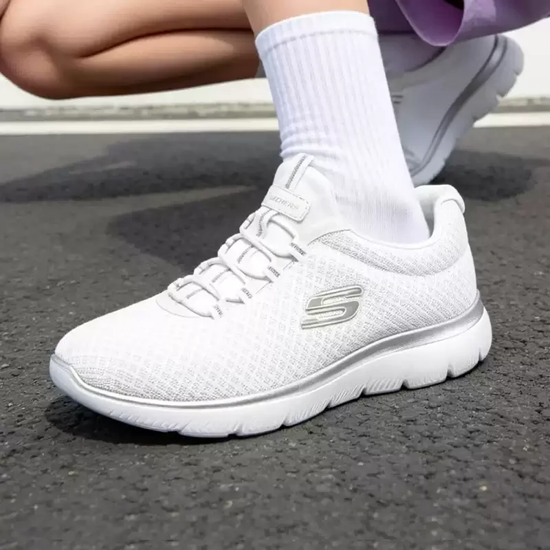 Фото Женская весенняя обувь Skechers, спортивные кроссовки из дышащей сетки, легкие кроссовки для бега с мягкой подошвой 12980-GYPK №4