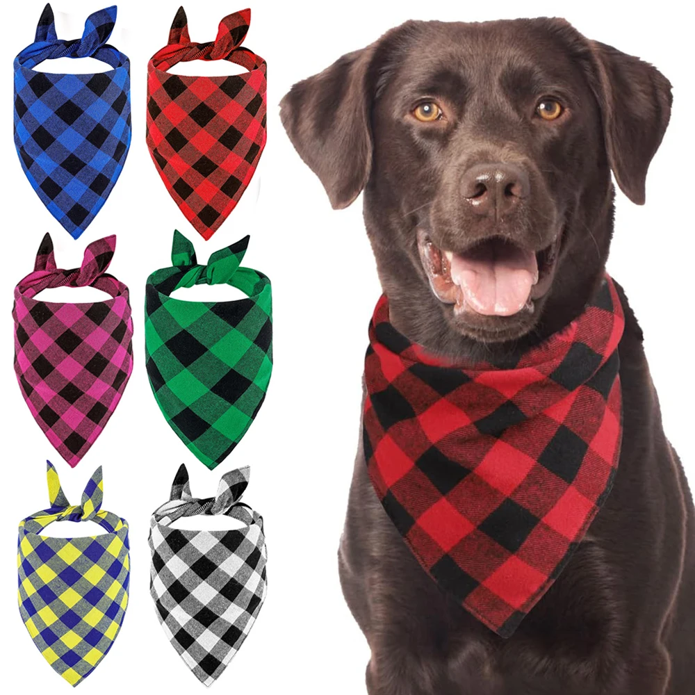 

Christmas Dog Bandanas Boy Girl Premium Double Durable Buffalo Plaid Scarf for Small Medium Large Dogs Pitbull Pet Accessories