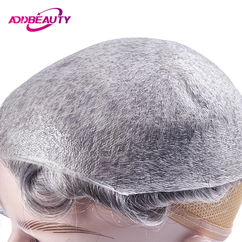 Male Capillary Prosthesis Vloop Men Toupee Human Hair Wig THIN PU 0.02-0.03mm Indian Remy Hair System Hairpiece Natural Color