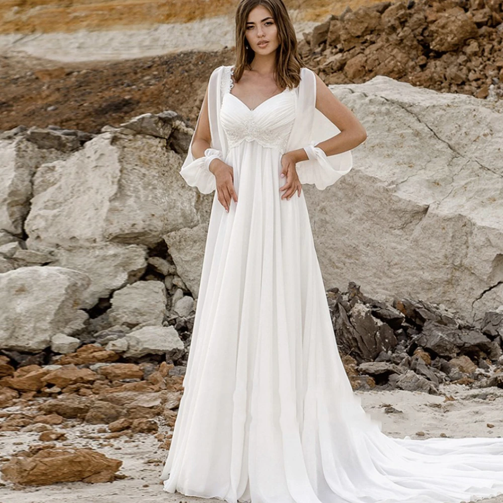 

Modest Sleeveless Backless Chiffon Wedding Dresses For Bride High Quality A Line Sweetheart Sweep Train Bridal Gowns Custom Made