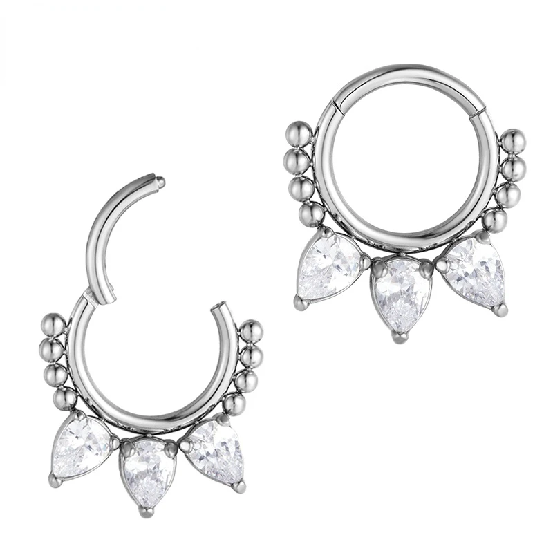 

1PC Stainless Steel Earrings Zircon Hoop Hight Segment Clicker Nose Ring Septum Ear Cartilage Tragus Helix Piercing Body Jewelry