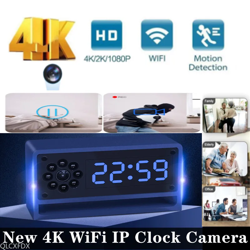 4K Clock WIFI Ip Camera Wireless Mini Alarm Security Night Vision Motion Detect Remote Camcorder Suitable Suport Hidden TF Card enlarge