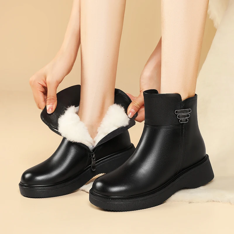 Женские зимние ботинки AIYUQI из натуральной кожи